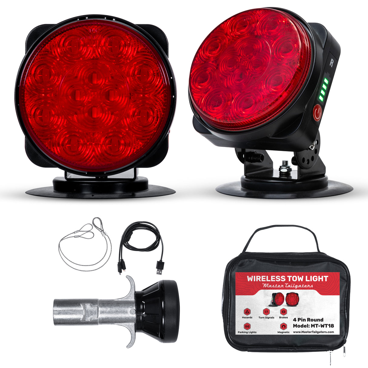 PartsMT Wireless Pivot Tow Lights with Battery | Multi Functional Signal Lights | Sturdy Magnetic Mount | 4 Pin Round, 4 Pin Flat, or 7 Pin with Reverse Connection | Carrying Bag Included