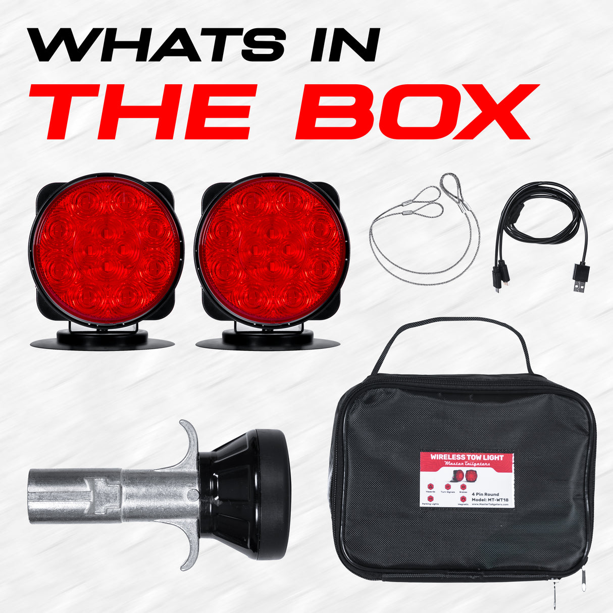 PartsMT Wireless Pivot Tow Lights with Battery | Multi Functional Signal Lights | Sturdy Magnetic Mount | 4 Pin Round Connection | Carrying Bag Included