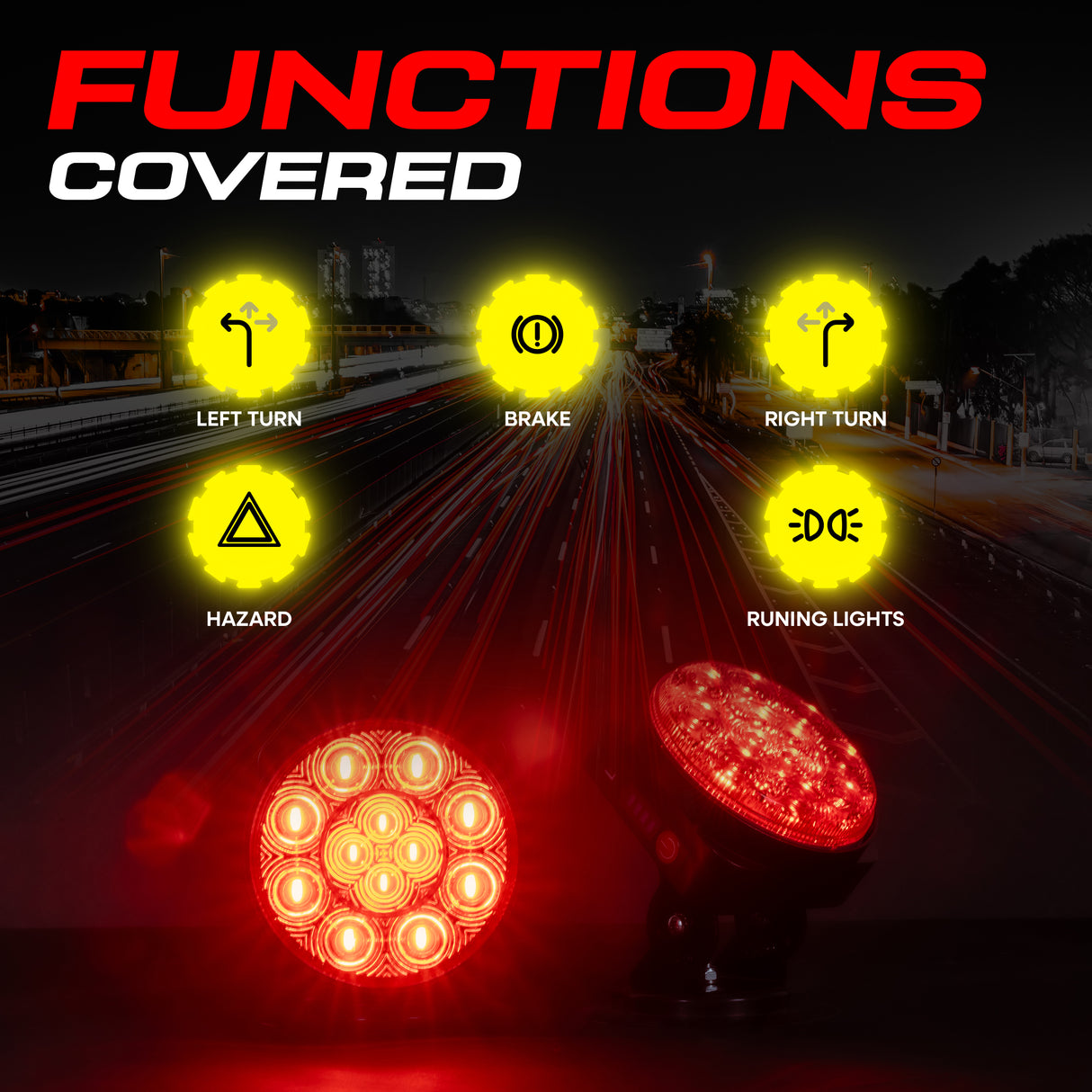 PartsMT Wireless Pivot Tow Lights with Battery | Multi Functional Signal Lights | Sturdy Magnetic Mount | 4 Pin Round Connection | Carrying Bag Included