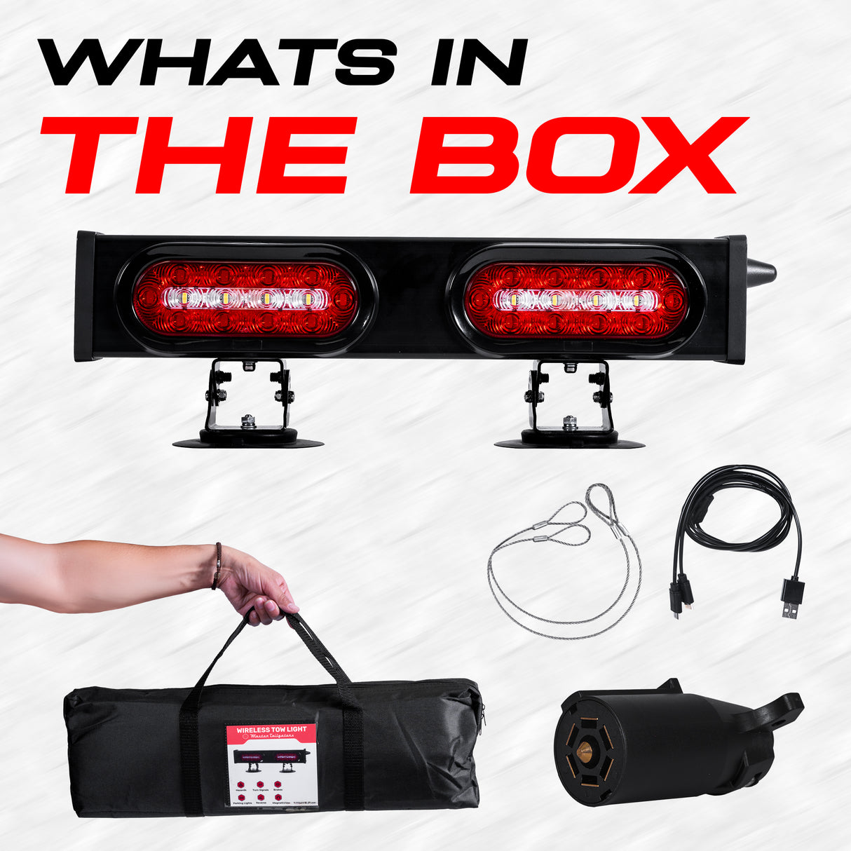 PartsMT 20" Wireless Pivot Tow Double Light Bar | Ultra Bright LED | Multi Functional Signal Lights | Sturdy Magnetic Mount | 7 Blade Round Connection | Reverse Lights Function