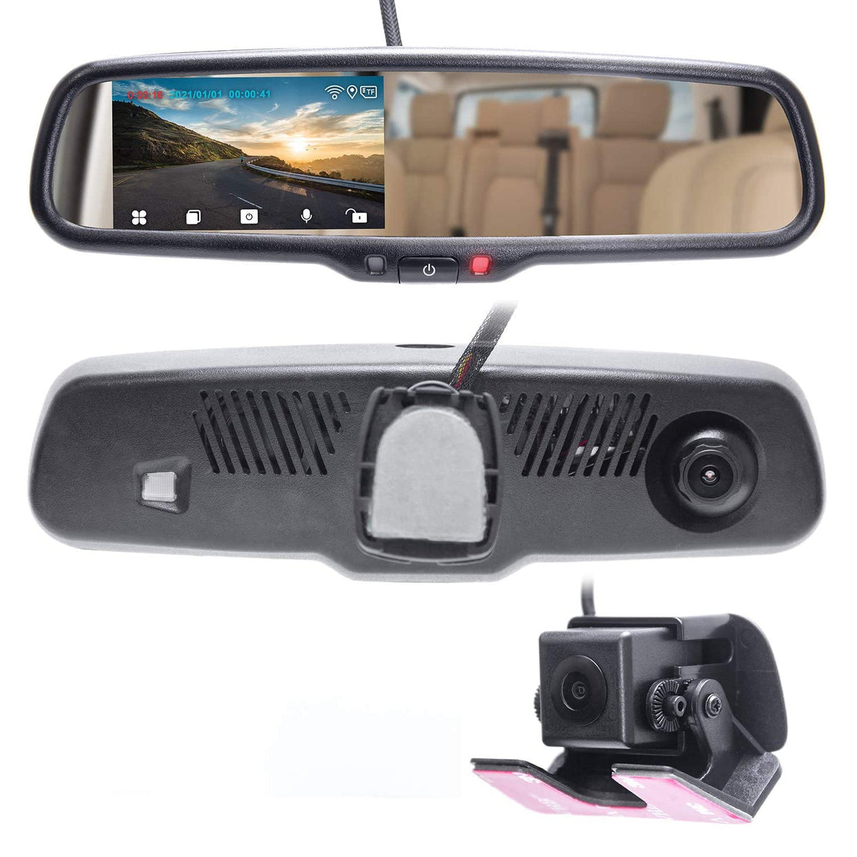 PartsMT 10.6" OEM Rear View Mirror Dash Cam with 4" LCD Screen | Rearview Universal Fit | 1080p 30fps HD DVR | Dual Way Video Recorder with WiFi | Anti Glare | AHD Backup Camera Included