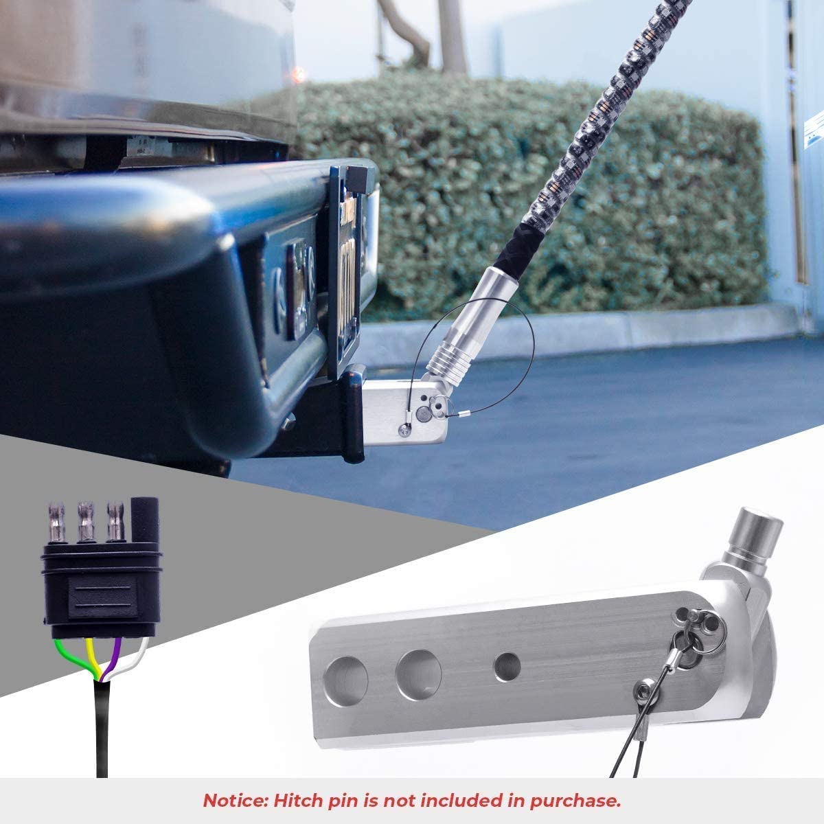 PartsMT 6' Truck LED Flag Pole Hitch Mount with Smartphone App Control - Spiral Chasing Lights