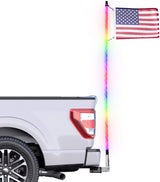 Truck Flag Swirl LED Pole + Hitch Mount - Waterproof, Remote, 60 + Functions LED Light