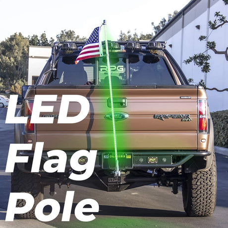 Truck Flag Pole 5' foot + Hitch Mount - Waterproof, Remote, 22 Functions LED Light