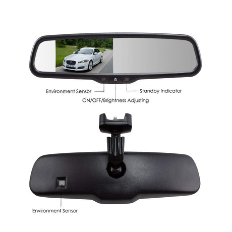 PartsMT 10.5" OEM Rear View Mirror with 4.3" LCD Screen + Compass & Temperature | Rearview Universal Fit Mount | Auto Adjusting Brightness LCD | Anti Glare | Full Original Mirror Replacement