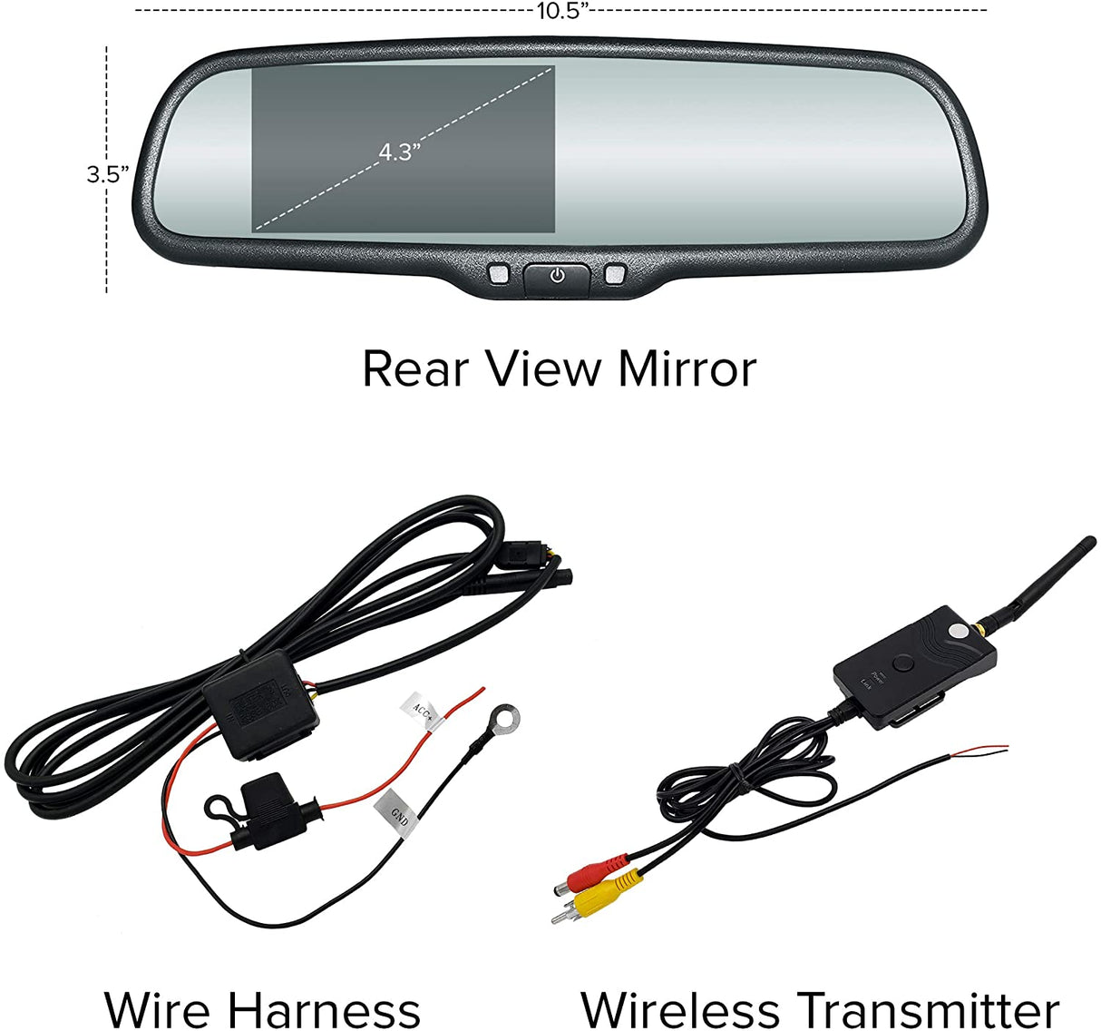 PartsMT 10.5" OEM Rear View Mirror with 4.3" LCD Screen + Wireless Transmitter & 170° LED Backup Camera | Universal Rearview | Auto Adjusting Brightness LCD | Anti Glare | Full Replacement