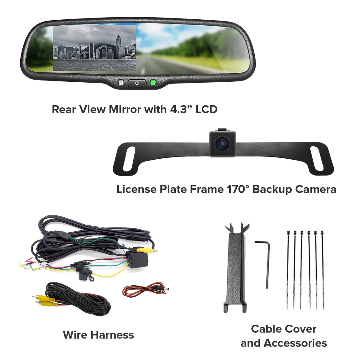 PartsMT 10.5" OEM Rear View Mirror with 4.3" LCD Screen and 170° Backup Camera | Rearview Universal Fit | Auto Adjusting Brightness LCD | Anti Glare | Full Original Mirror Replacement