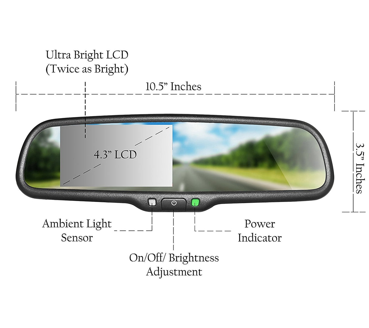 Master Tailgaters OEM Rear View Mirror with 4.3" Auto Adjusting Ultra Bright LCD with DYNAMIC Parking Lines - Master Tailgaters