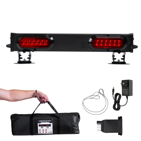 PartsMT 24" Wireless Tow Double Light Bar with Camera and Monitor | Choice of 4 Pin Round, 4 Pin Flat, or 7 Pin Blade with Reverse
