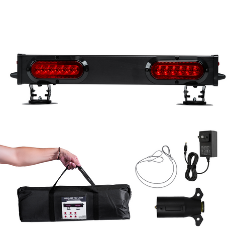 PartsMT 24" Wireless Tow Double Light Bar with Camera and Monitor | Choice of 4 Pin Round, 4 Pin Flat, or 7 Pin Blade with Reverse