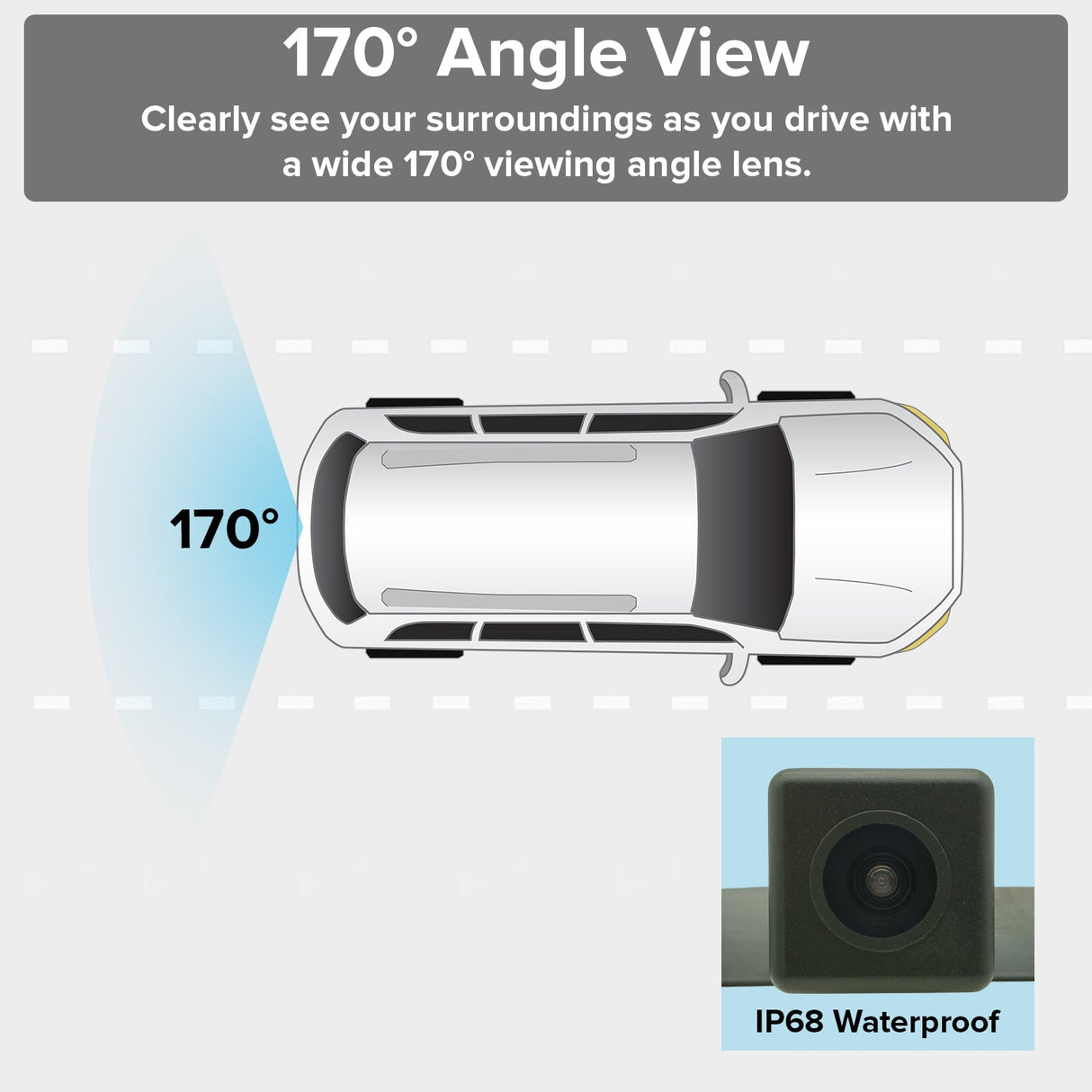 Small License Plate Frame Backup or Front Camera with IP68 Waterproof, and 170° Wide Angle Camera