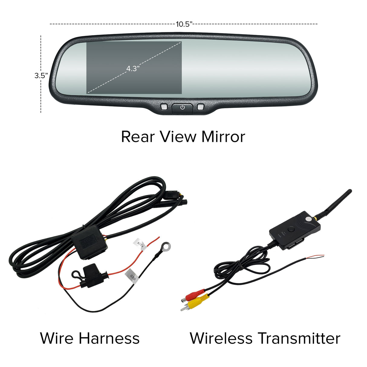 PartsMT 10.5" OEM Rear View Mirror with 4.3" LCD Screen and Wireless Transmitter | Rearview Universal Fit | Auto Adjusting Brightness LCD | Anti Glare | Full Mirror Replacement