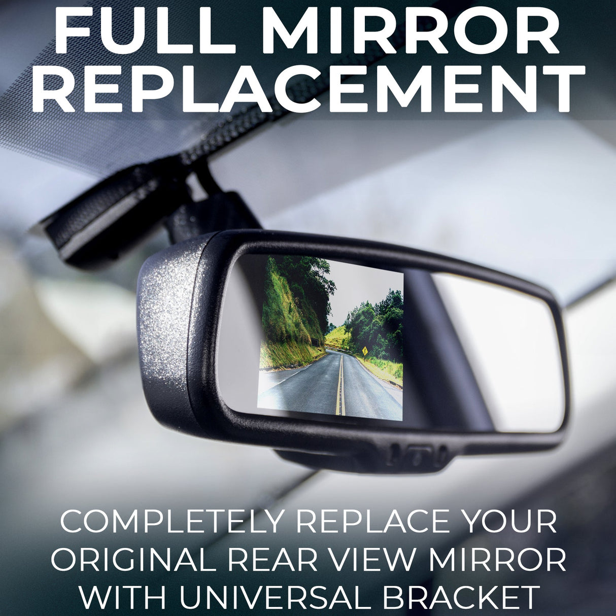 PartsMT 8" OEM Frameless Rear View Mirror with 7" LCD Screen | Rearview Universal Fit Mount | 4 Video Inputs | Auto Adjusting Brightness LCD | Anti Glare | Full Original Mirror Replacement