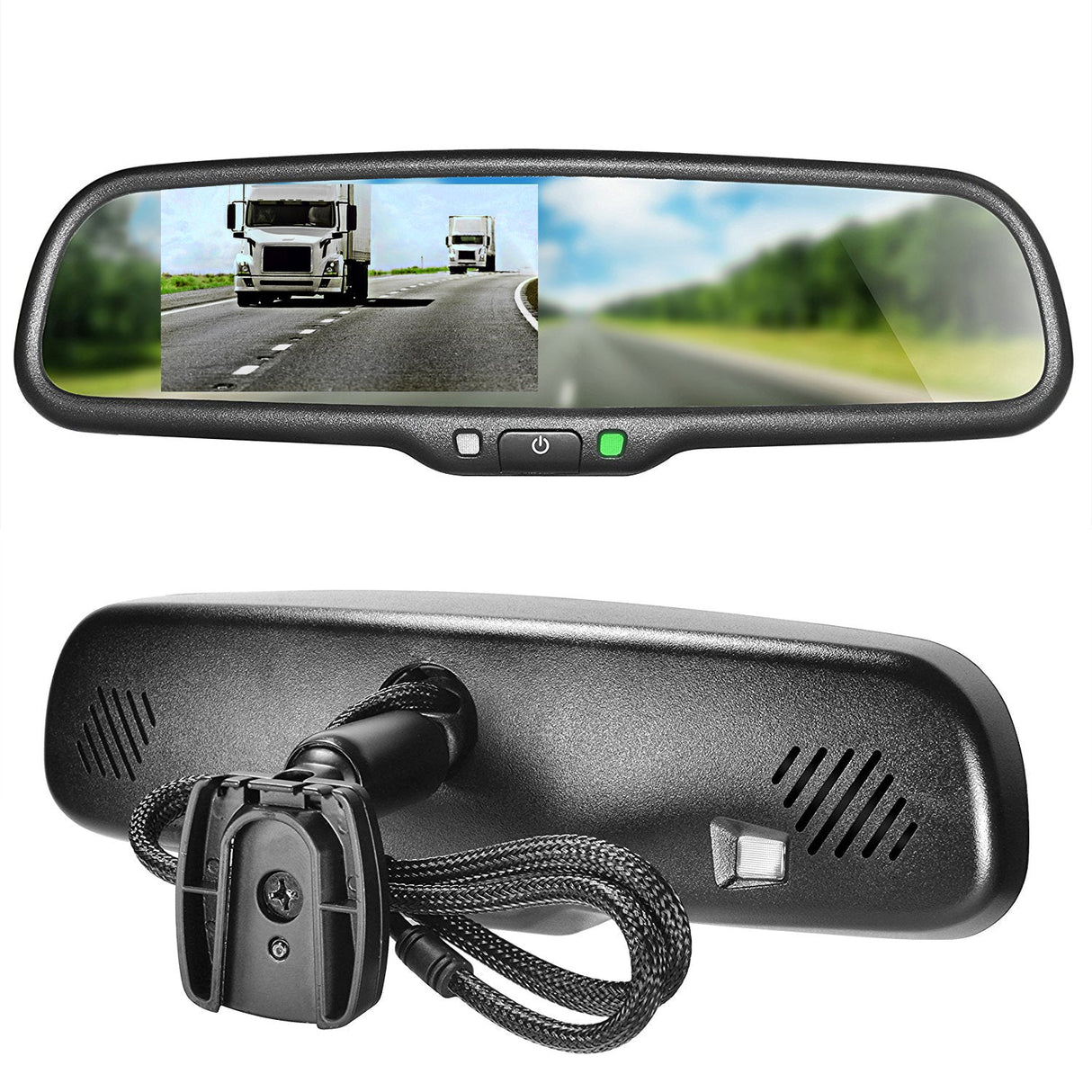 PartsMT 10.5" OEM Rear View Mirror with 4.3" LCD Screen | Rearview Universal Fit Mount | Auto Adjusting Brightness LCD | Anti Glare | Full Original Mirror Replacement | Easy to Install