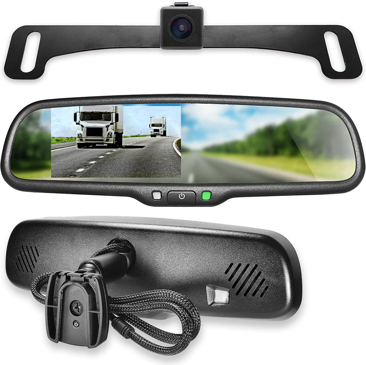 PartsMT 10.5" OEM Rear View Mirror with 4.3" LCD Screen and 170° Backup Camera | Rearview Universal Fit | Auto Adjusting Brightness LCD | Anti Glare | Full Original Mirror Replacement