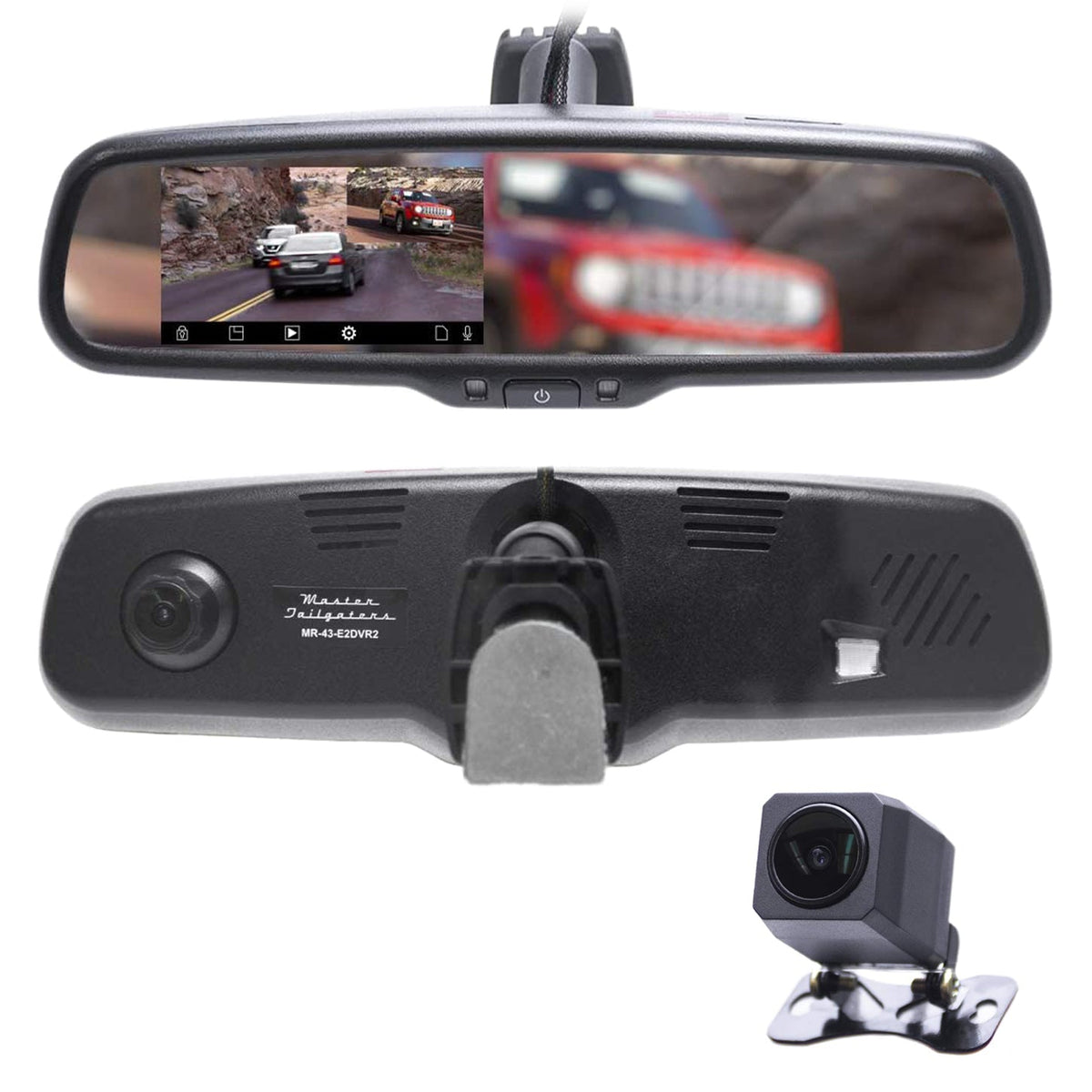 Unwired Rear Mirror Camera LCD Rear View Mirror HD DVR Recorder- Night Vision & Backup Camera ...