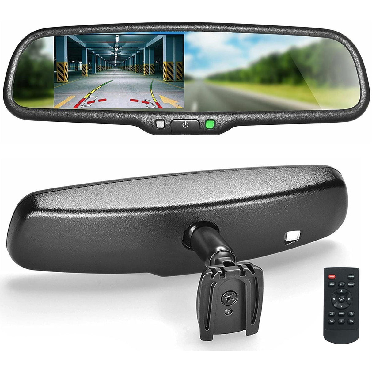 PartsMT 10.5" OEM Rear View Mirror with 4.3" LCD Screen + Dynamic Parking Lines | Rearview Universal Fit Mount | Auto Adjusting Brightness LCD | Anti Glare | Full Original Mirror Replacement