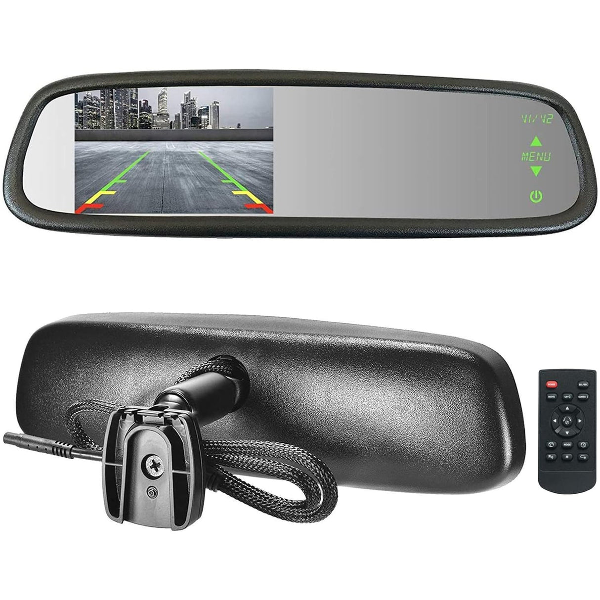 PartsMT 10.5" OEM Rear View Mirror with 4.3" LCD Screen | Ultra High Brightness | Rearview Universal Fit | Auto Adjusting Brightness LCD | Anti Glare | Full Mirror Replacement