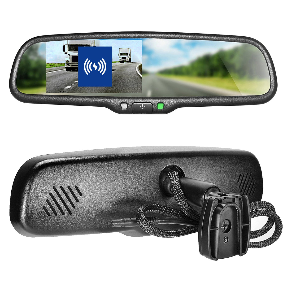 PartsMT 10.5" OEM Rear View Mirror with 4.3" LCD Screen + Wireless Calling Enabled | Rearview Universal Fit Mount | Auto Adjusting Brightness LCD | Anti Glare | Full Original Mirror Replacement