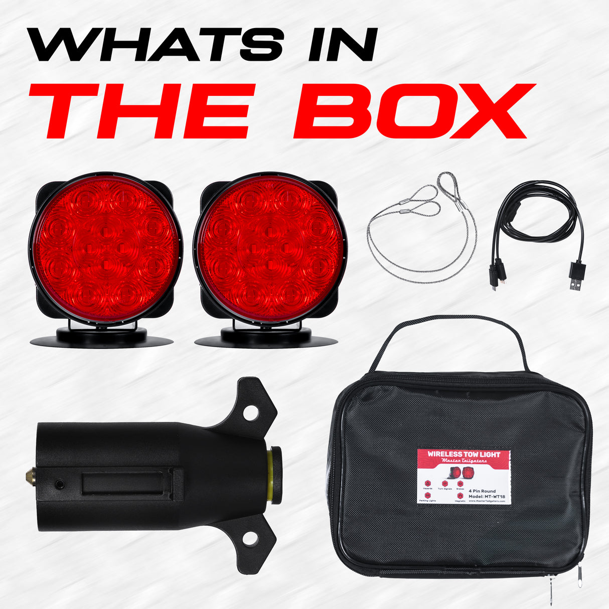 PartsMT Wireless Pivot Tow Lights with Battery | Multi Functional Signal Lights | Sturdy Magnetic Mount | 7 Pin Blade Round Adapter Connection w/USB | Reverse Lights Function