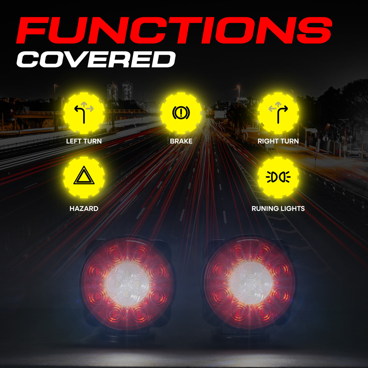 PartsMT Wireless Pivot Tow Lights with Battery | Multi Functional Signal Lights | Sturdy Magnetic Mount | 7 Pin Blade Round Adapter Connection w/USB | Reverse Lights Function